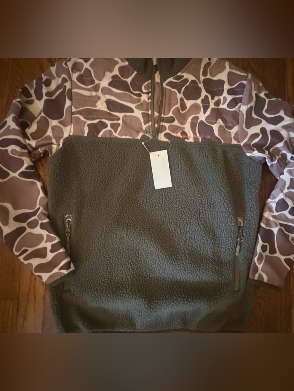 Southern Point Olive Green Fleece Pullover Jacket camo Printed Sleeves size S-NW